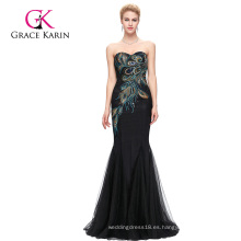 Grace Karin de longitud completa sin tirantes amor negro sirena pavo real vestido de baile de fin de curso GK000080-1